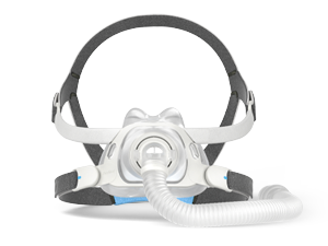 Un ritaglio di una maschera CPAP ResMed, vista dal davanti