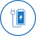 Un'icona circolare blu con il disegno di uno smartphone in carica per rappresentare la connessione a una fonte di alimentazione.