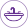 Un'icona circolare viola con all'interno il disegno di una bacinella e di un rubinetto per rappresentare un lavandino.