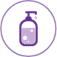 Un'icona circolare viola con all'interno il disegno di un dispenser di sapone per le mani, per rappresentare il sapone o il detergente liquido.